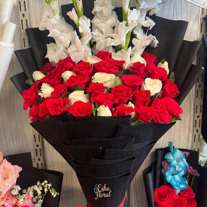 Bouquet of flowers on a shelf